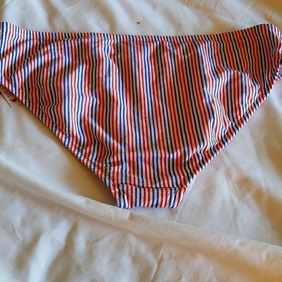 Xhilaration Blue/Dark Orange Ribbed High Leg Scoop Waist Bikini Bottoms 20/22W # - Picture 4 of 8